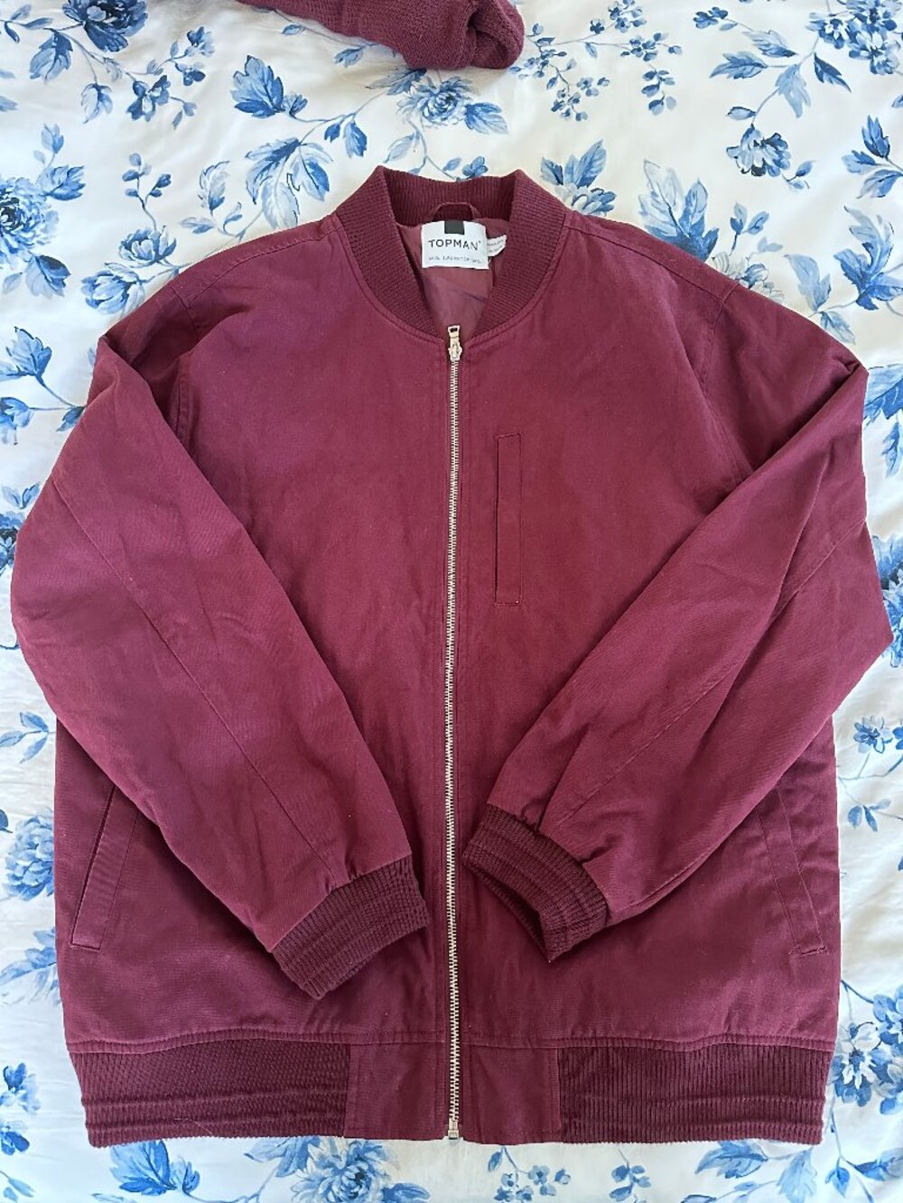 Topman Men's Red Bomber Jacket Size XL Cotton Full Zip Lightweight